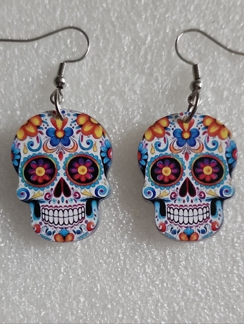 Hand Crafted Multicolor Sugar Skull Dangle Earrings